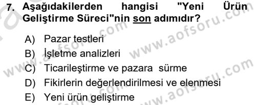 Yenilik Yönetimi Dersi Ara Sınavı Deneme Sınav Soruları 7. Soru