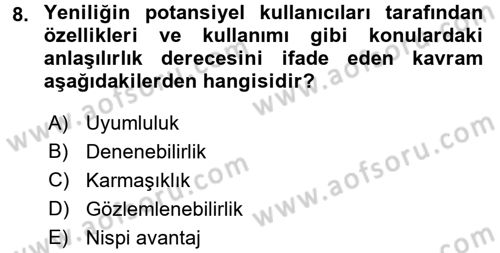 Yenilik Yönetimi Dersi 2016 - 2017 Yılı (Vize) Ara Sınav Soruları 8. Soru