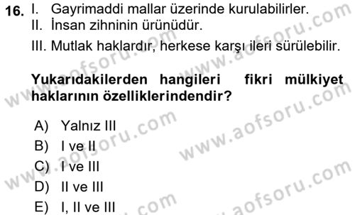 Yenilik Yönetimi Dersi 2016 - 2017 Yılı (Final) Dönem Sonu Sınav Soruları 16. Soru