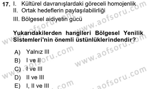 Yenilik Yönetimi Dersi 2016 - 2017 Yılı (Final) Dönem Sonu Sınav Soruları 17. Soru