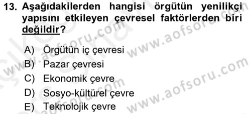 Yenilik Yönetimi Dersi 2017 - 2018 Yılı 3 Ders Sınav Soruları 13. Soru