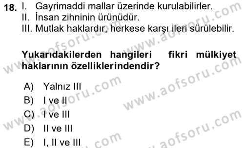 Yenilik Yönetimi Dersi 2017 - 2018 Yılı 3 Ders Sınav Soruları 18. Soru