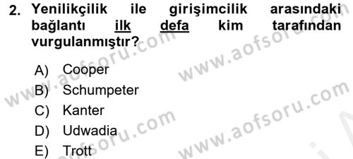 Yenilik Yönetimi Dersi 2017 - 2018 Yılı 3 Ders Sınav Soruları 2. Soru