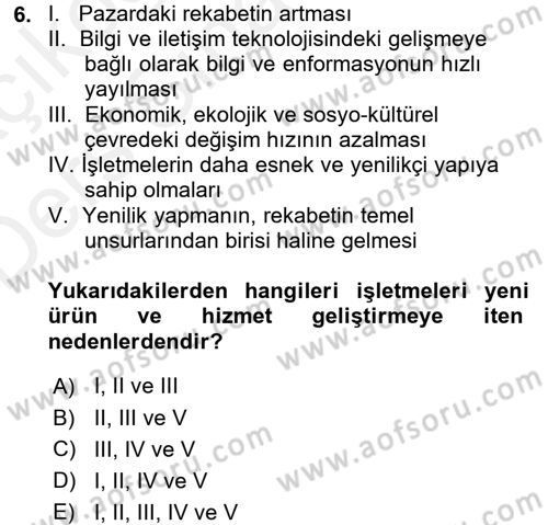 Yenilik Yönetimi Dersi 2017 - 2018 Yılı 3 Ders Sınav Soruları 6. Soru
