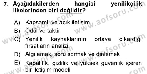 Yenilik Yönetimi Dersi 2017 - 2018 Yılı 3 Ders Sınav Soruları 7. Soru