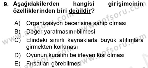 Yenilik Yönetimi Dersi 2017 - 2018 Yılı 3 Ders Sınav Soruları 9. Soru