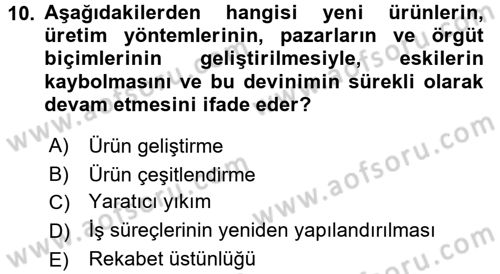 Yenilik Yönetimi Dersi Ara Sınavı Deneme Sınav Soruları 10. Soru