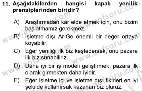 Yenilik Yönetimi Dersi Ara Sınavı Deneme Sınav Soruları 11. Soru