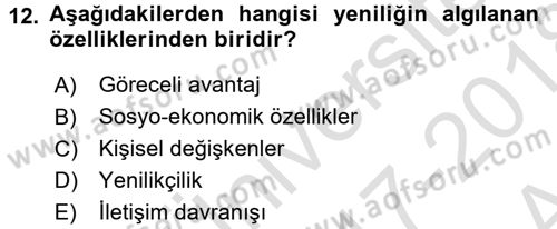 Yenilik Yönetimi Dersi Ara Sınavı Deneme Sınav Soruları 12. Soru