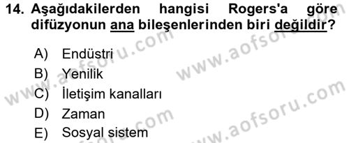 Yenilik Yönetimi Dersi Ara Sınavı Deneme Sınav Soruları 14. Soru
