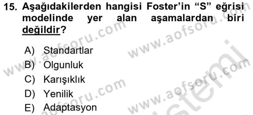 Yenilik Yönetimi Dersi Ara Sınavı Deneme Sınav Soruları 15. Soru