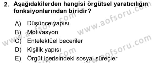 Yenilik Yönetimi Dersi Ara Sınavı Deneme Sınav Soruları 2. Soru