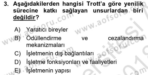 Yenilik Yönetimi Dersi Ara Sınavı Deneme Sınav Soruları 3. Soru
