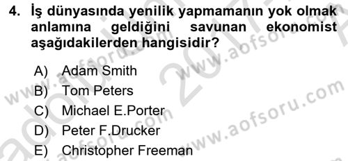 Yenilik Yönetimi Dersi Ara Sınavı Deneme Sınav Soruları 4. Soru