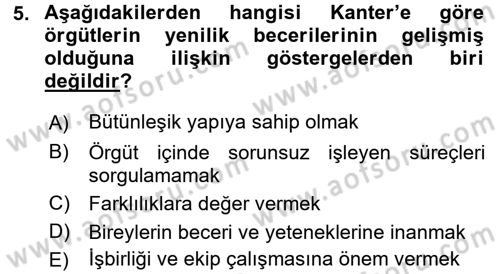 Yenilik Yönetimi Dersi Ara Sınavı Deneme Sınav Soruları 5. Soru