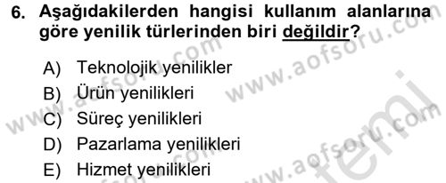 Yenilik Yönetimi Dersi Ara Sınavı Deneme Sınav Soruları 6. Soru