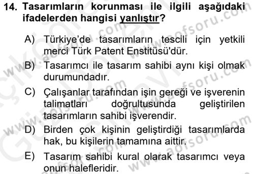 Yenilik Yönetimi Dersi 2017 - 2018 Yılı (Final) Dönem Sonu Sınav Soruları 14. Soru