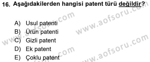 Yenilik Yönetimi Dersi 2017 - 2018 Yılı (Final) Dönem Sonu Sınav Soruları 16. Soru