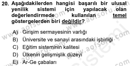 Yenilik Yönetimi Dersi 2017 - 2018 Yılı (Final) Dönem Sonu Sınav Soruları 20. Soru