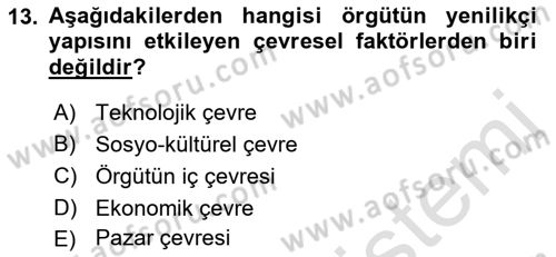 Yenilik Yönetimi Dersi 2018 - 2019 Yılı 3 Ders Sınav Soruları 13. Soru