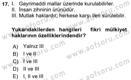 Yenilik Yönetimi Dersi 2018 - 2019 Yılı 3 Ders Sınav Soruları 17. Soru