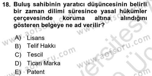 Yenilik Yönetimi Dersi 2018 - 2019 Yılı 3 Ders Sınav Soruları 18. Soru