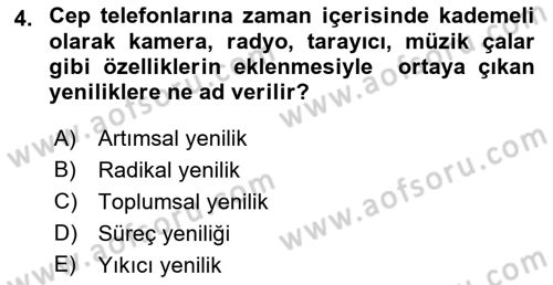 Yenilik Yönetimi Dersi 2018 - 2019 Yılı 3 Ders Sınav Soruları 4. Soru