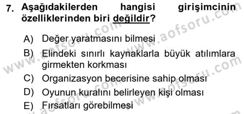 Yenilik Yönetimi Dersi 2018 - 2019 Yılı 3 Ders Sınav Soruları 7. Soru