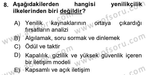 Yenilik Yönetimi Dersi 2018 - 2019 Yılı 3 Ders Sınav Soruları 8. Soru