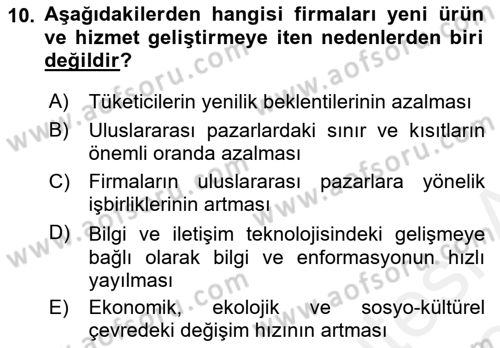 Yenilik Yönetimi Dersi Ara Sınavı Deneme Sınav Soruları 10. Soru