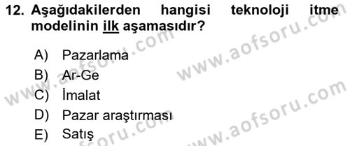 Yenilik Yönetimi Dersi Ara Sınavı Deneme Sınav Soruları 12. Soru