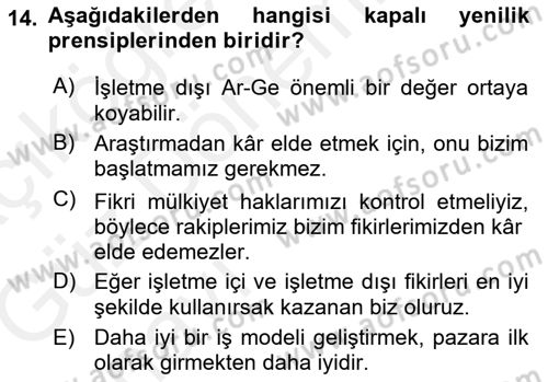 Yenilik Yönetimi Dersi 2018 - 2019 Yılı (Vize) Ara Sınav Soruları 14. Soru