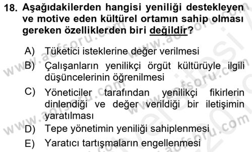 Yenilik Yönetimi Dersi Ara Sınavı Deneme Sınav Soruları 18. Soru