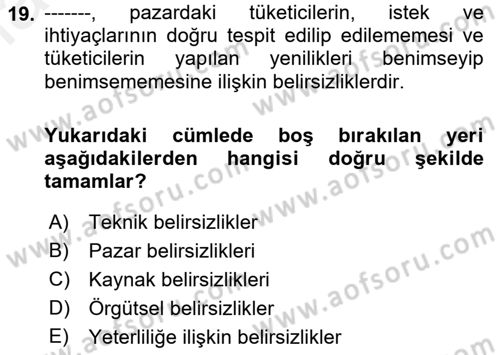 Yenilik Yönetimi Dersi Ara Sınavı Deneme Sınav Soruları 19. Soru