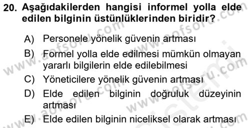 Yenilik Yönetimi Dersi Ara Sınavı Deneme Sınav Soruları 20. Soru