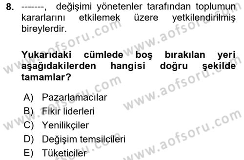 Yenilik Yönetimi Dersi Ara Sınavı Deneme Sınav Soruları 8. Soru