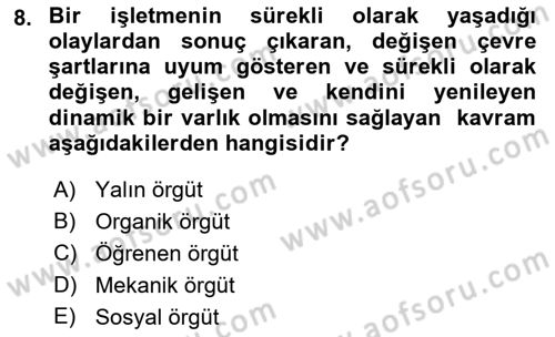 Yenilik Yönetimi Dersi 2018 - 2019 Yılı (Final) Dönem Sonu Sınav Soruları 8. Soru