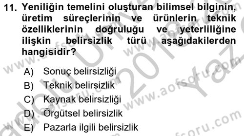 Yenilik Yönetimi Dersi 2018 - 2019 Yılı Yaz Okulu Sınav Soruları 11. Soru
