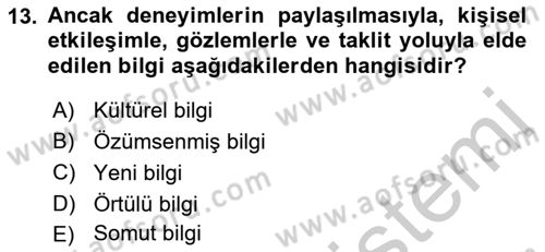 Yenilik Yönetimi Dersi 2018 - 2019 Yılı Yaz Okulu Sınav Soruları 13. Soru