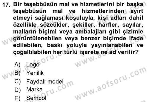 Yenilik Yönetimi Dersi 2018 - 2019 Yılı Yaz Okulu Sınav Soruları 17. Soru