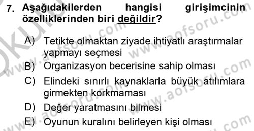 Yenilik Yönetimi Dersi 2018 - 2019 Yılı Yaz Okulu Sınav Soruları 7. Soru