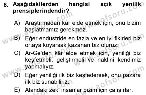 Yenilik Yönetimi Dersi 2018 - 2019 Yılı Yaz Okulu Sınav Soruları 8. Soru
