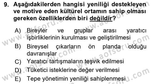 Yenilik Yönetimi Dersi 2018 - 2019 Yılı Yaz Okulu Sınav Soruları 9. Soru
