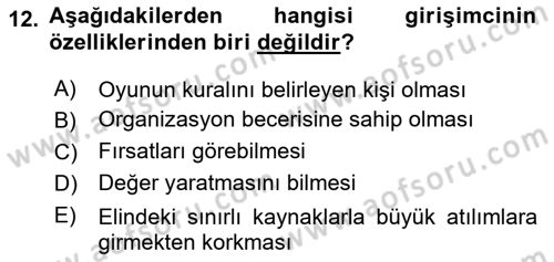 Yenilik Yönetimi Dersi Ara Sınavı Deneme Sınav Soruları 12. Soru