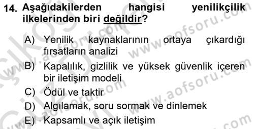 Yenilik Yönetimi Dersi Ara Sınavı Deneme Sınav Soruları 14. Soru