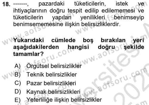 Yenilik Yönetimi Dersi Ara Sınavı Deneme Sınav Soruları 18. Soru