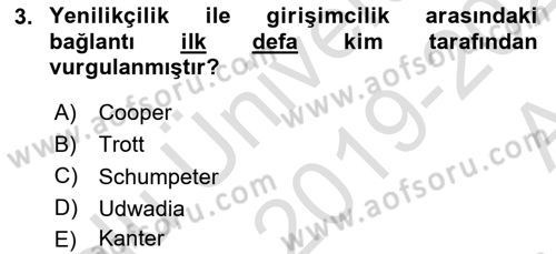 Yenilik Yönetimi Dersi 2019 - 2020 Yılı (Vize) Ara Sınav Soruları 3. Soru