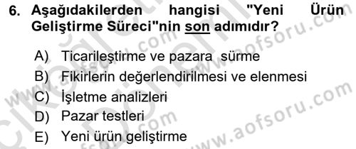 Yenilik Yönetimi Dersi Ara Sınavı Deneme Sınav Soruları 6. Soru