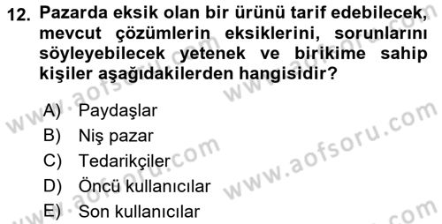 Yenilik Yönetimi Dersi 2019 - 2020 Yılı (Final) Dönem Sonu Sınav Soruları 12. Soru