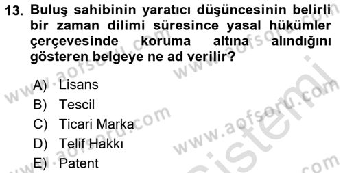 Yenilik Yönetimi Dersi 2019 - 2020 Yılı (Final) Dönem Sonu Sınav Soruları 13. Soru